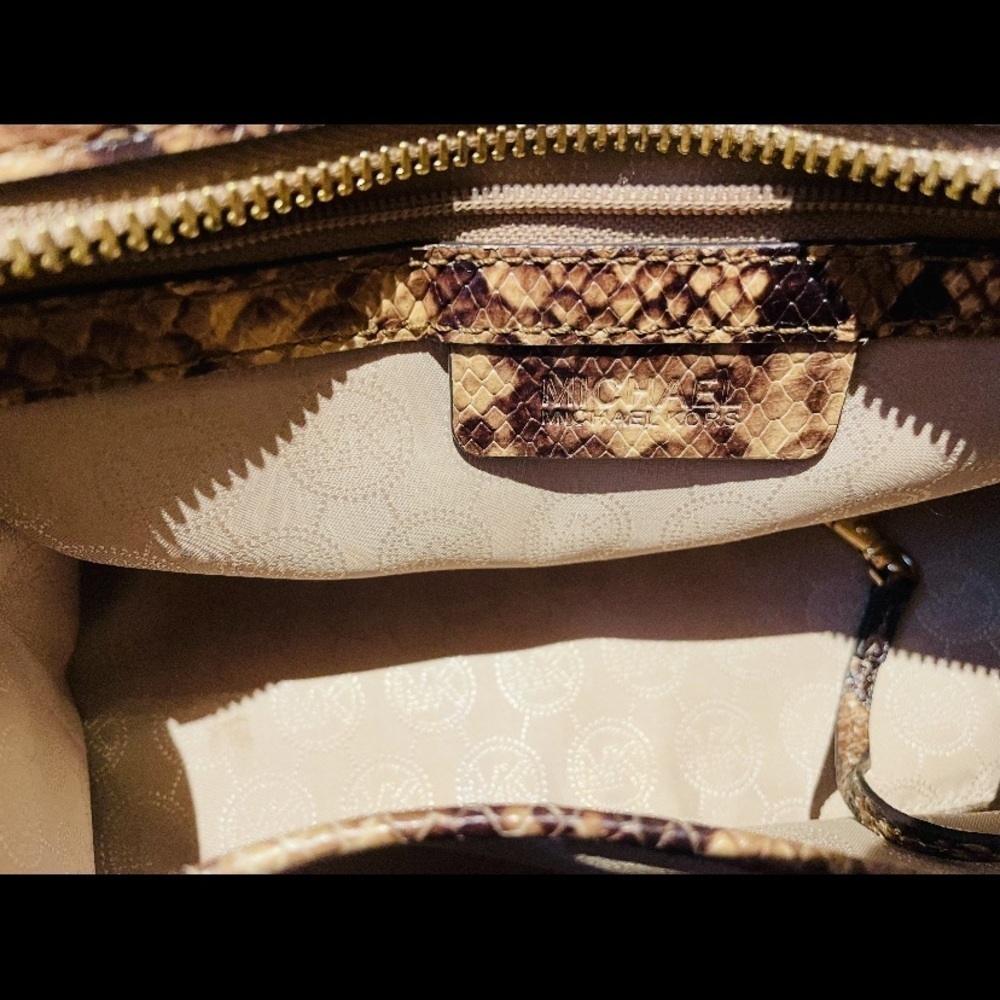 Michael Kors Brown Python Embossed Leather Medium Harper Satchel - Picture 5 of 15